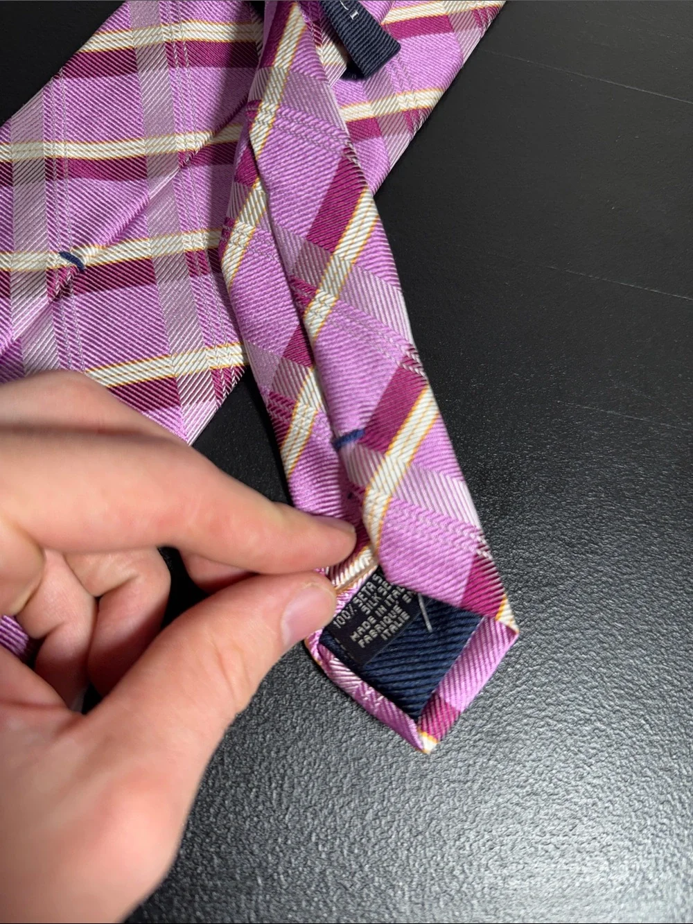 Canali mens pink purple plaid 100% silk luxury neck tie EUC